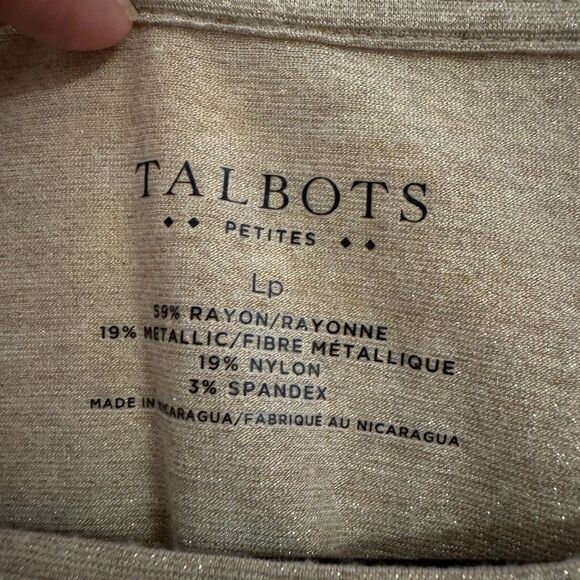 Talbots Women's LARGE Petite Gold Metallic Long Sleeve Crew Neck Tee - Picture 3 of 5